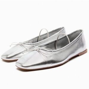 Zara Metallic Silver Ballet Flats